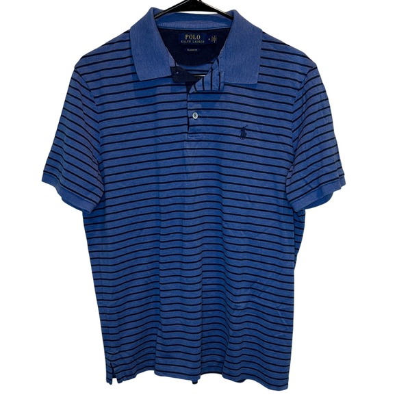 Polo Ralph Lauren Men's Classic Fit Striped Cotton Polo Shirt Blue Navy Medium - Picture 2 of 5